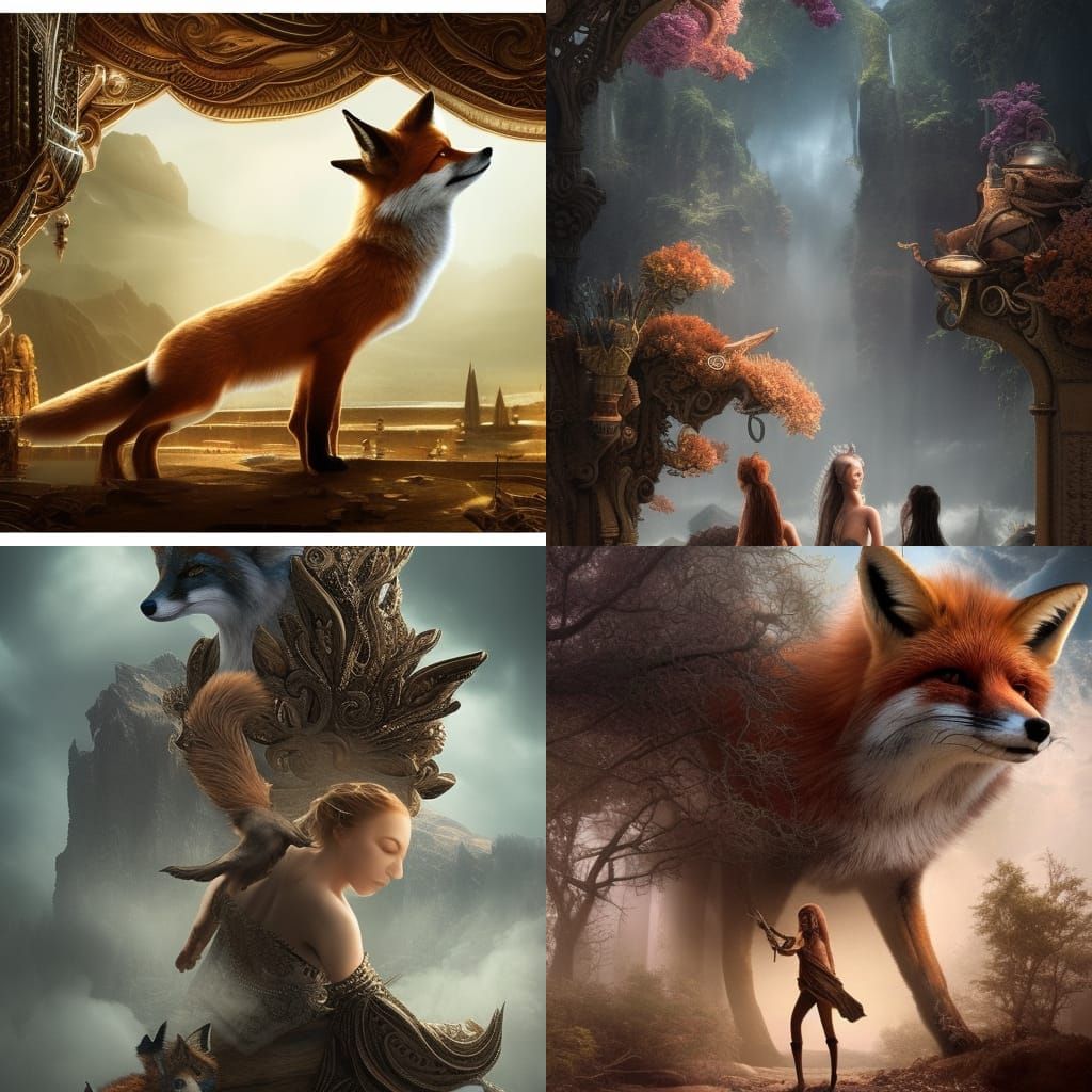 Epic Woman Fox Digital Matte Painting