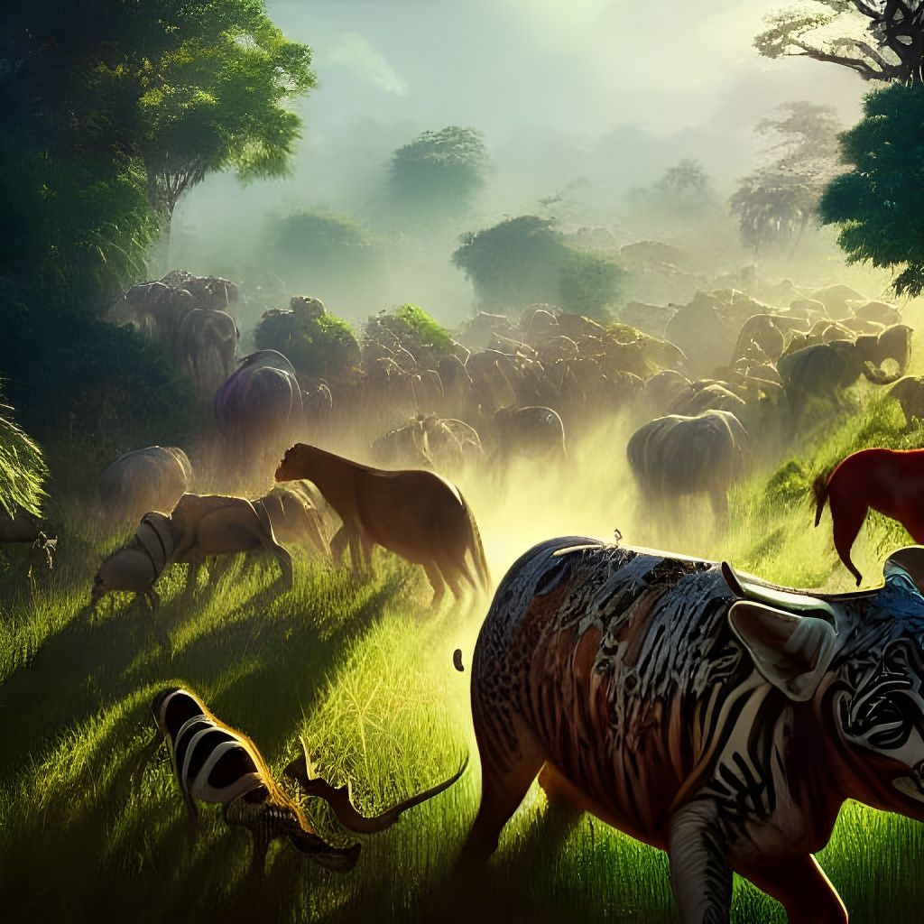 Zoo Animals' Chaotic Escape into Lush Landscape