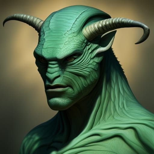 Reptilian Alien Hybrid with Horns and Scales