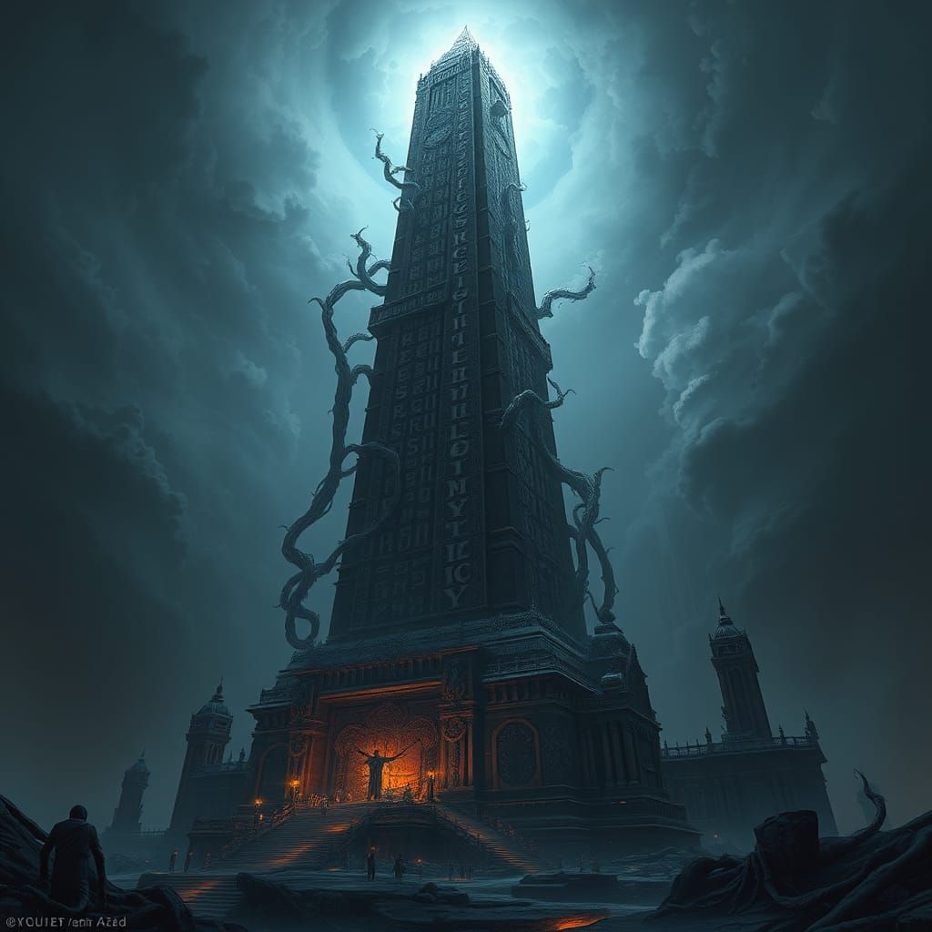 Grotesque Obelisk in Mystical Landscape: Fantasy Concept Art