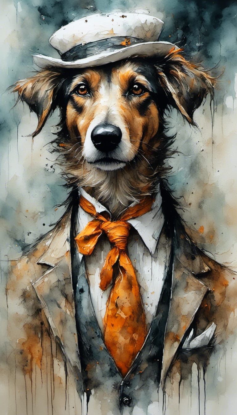 Surreal Portrait of Mutt Defying Dark Creature