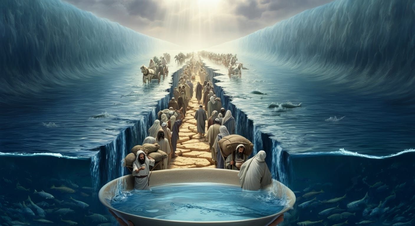 Jewish People Cross Dry Path Through Split Sea