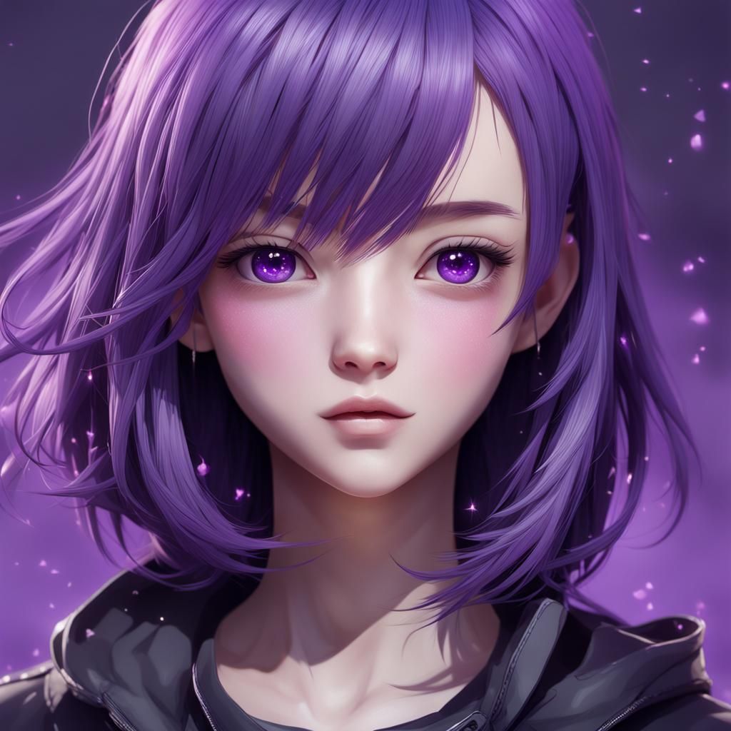 Anime Style Purple Hair 3D Art
