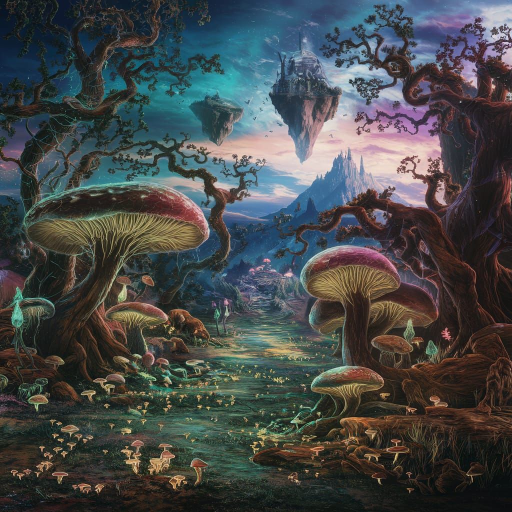 Ethereal Forest Fantasy in Cyberpunk Colors