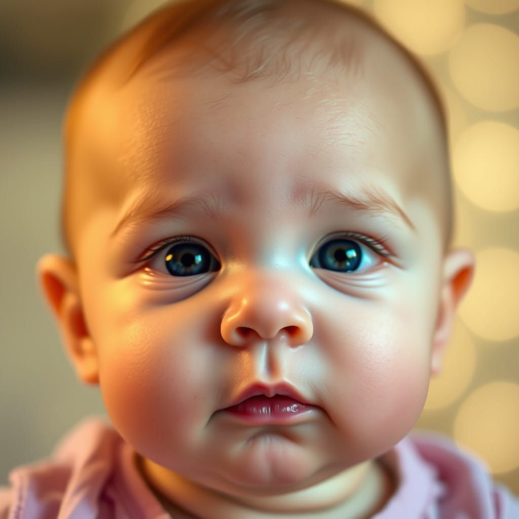 Hyper-Realistic Baby Portrait in Warm, Playful Light