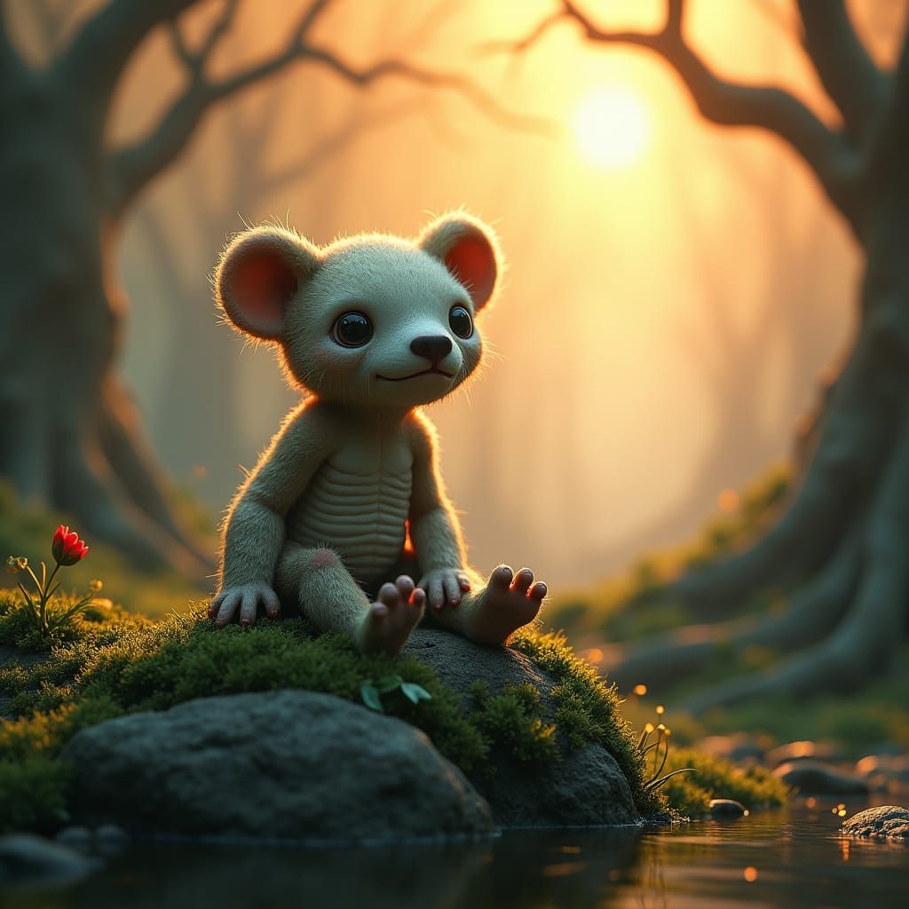 Eerie Teddy Bear Luring Children: Digital Matte Painting
