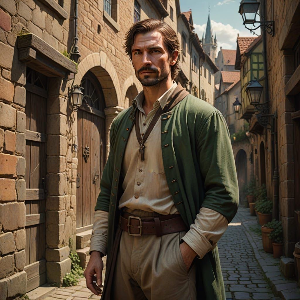 Medieval Fantasy Villager in Splendid Attire