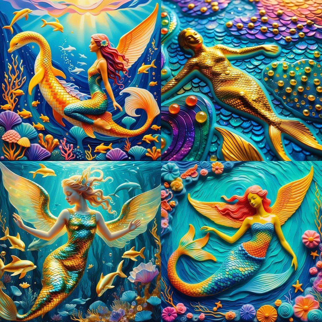 Reverse Mermaid: Dolphin-Typhon Hybrid in Impasto Acrylic