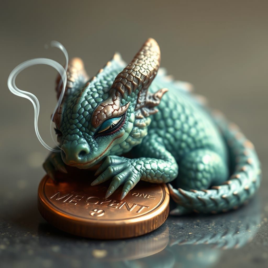 Tiny Dragon Guards Shiny Treasure in Dreamlike Slumber