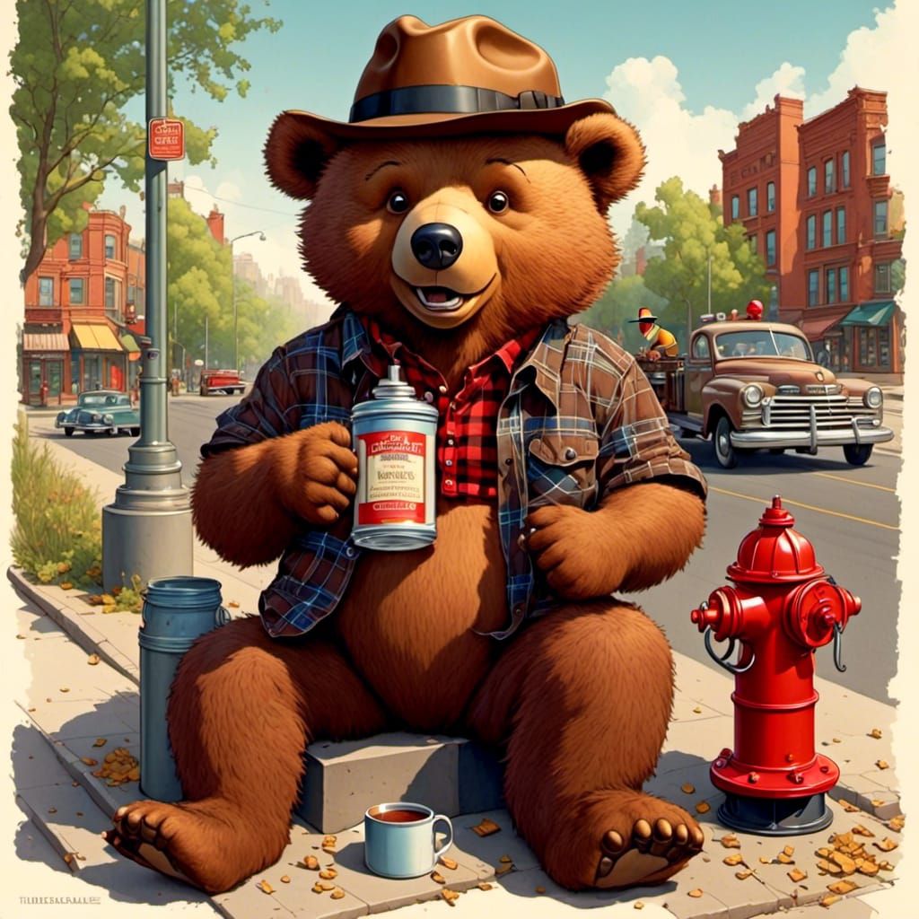 Bear Offers Drink in Whimsical Storybook Illustration