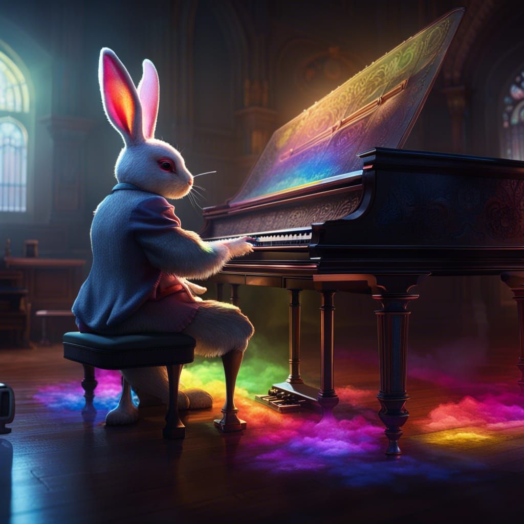 Rabbit playing the piano