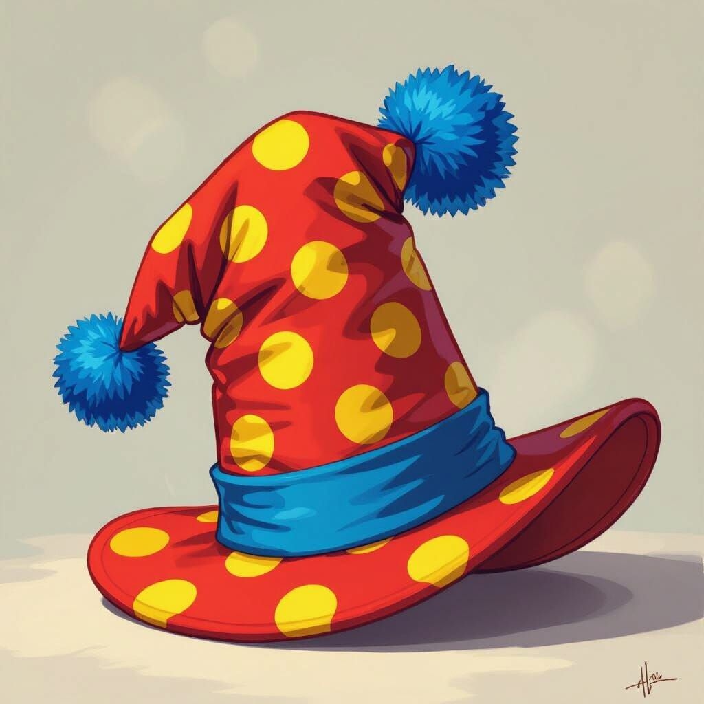 Whimsical Polka Dot Clown Hat with Blue Pom-Pom