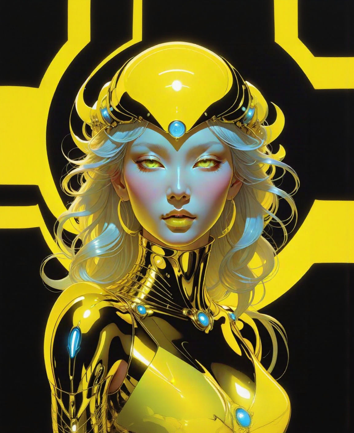 Radiant Goddess in Neon Yellow Glow