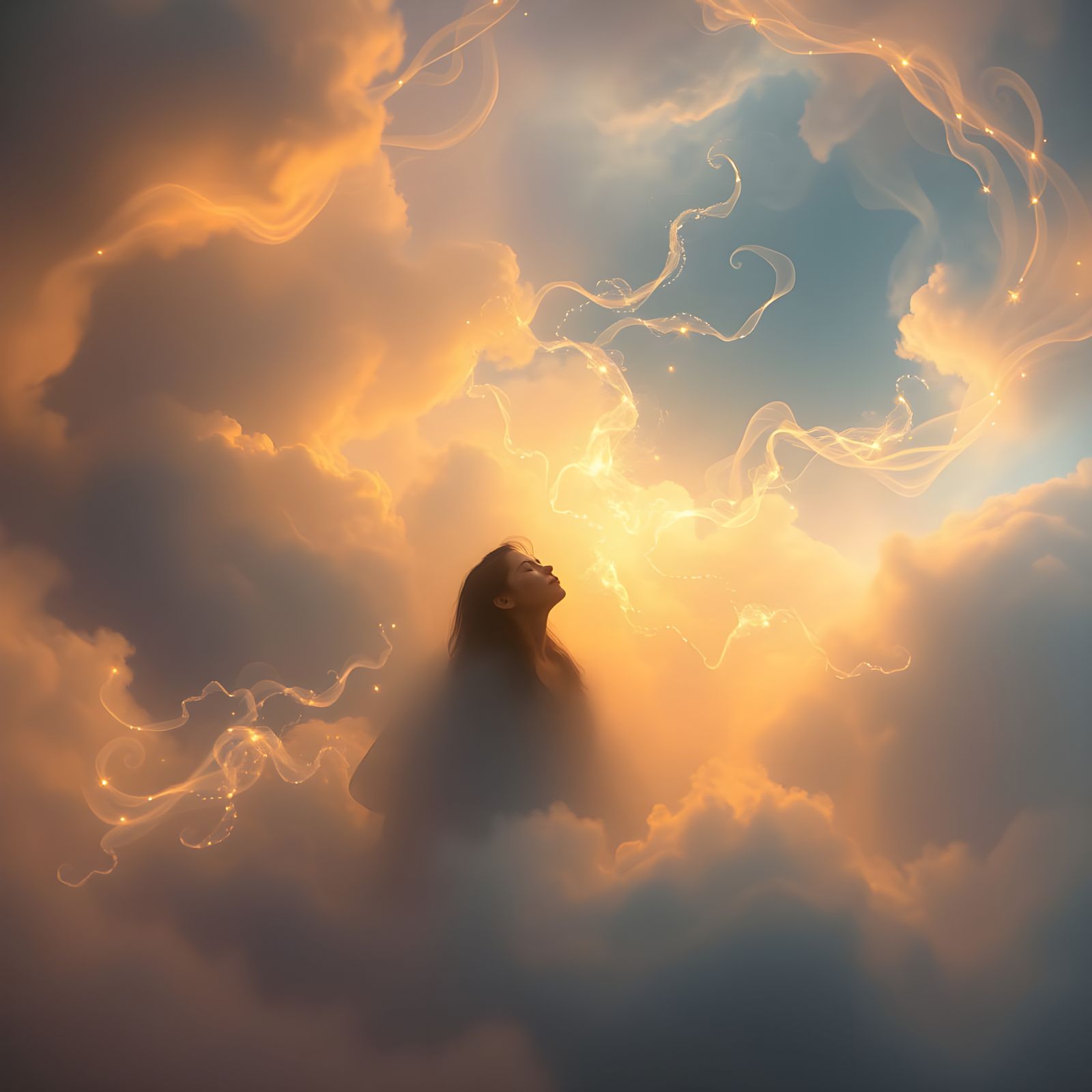 Lone Figure in Ethereal Clouds