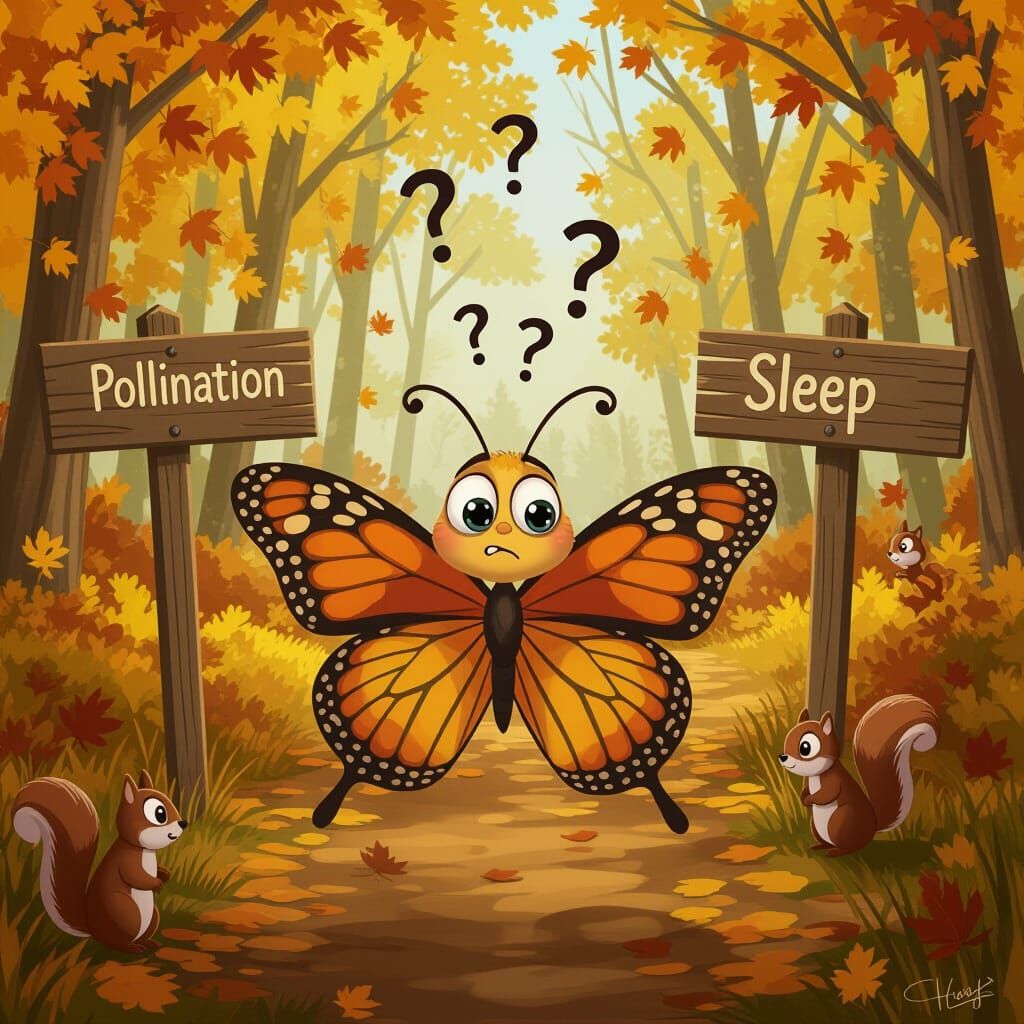 Cartoon Butterfly's Forest Dilemma