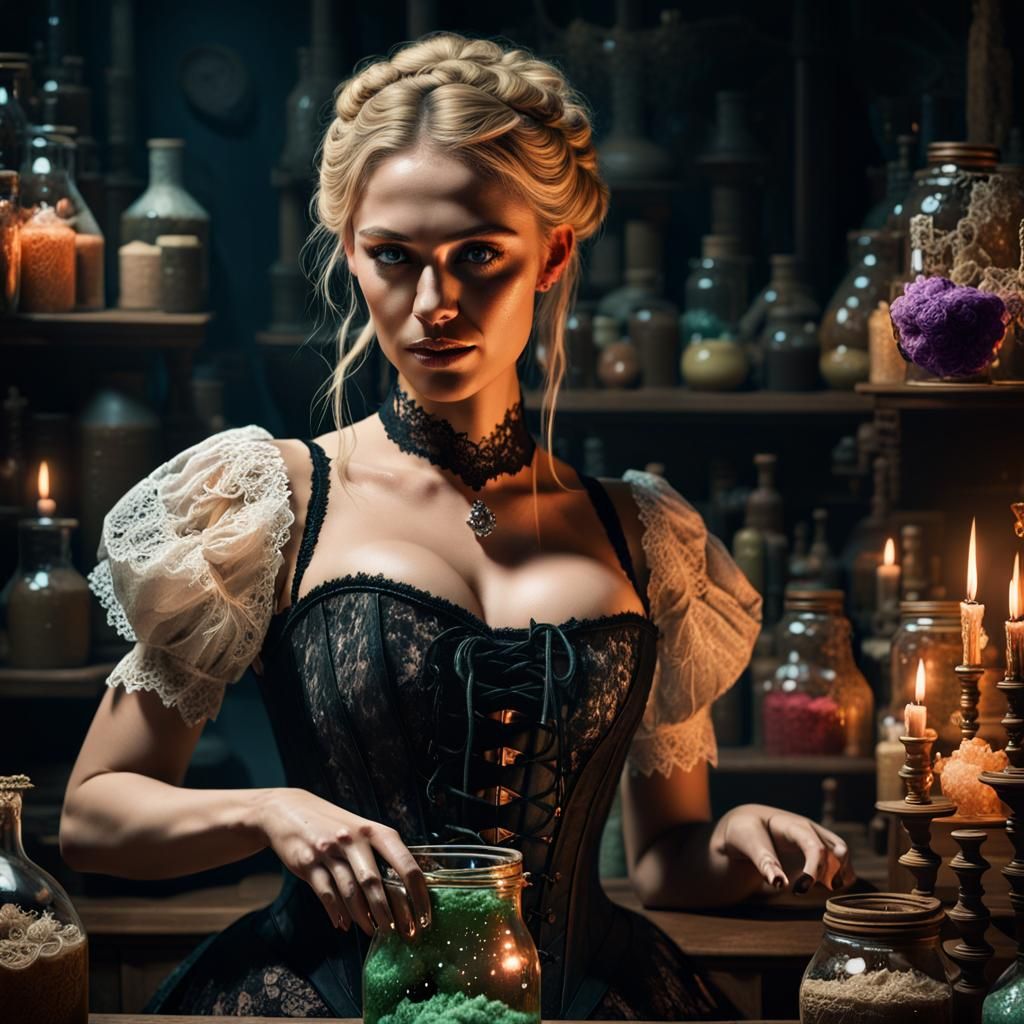 Young Alchemist in Studio: Hyperrealistic Illustration