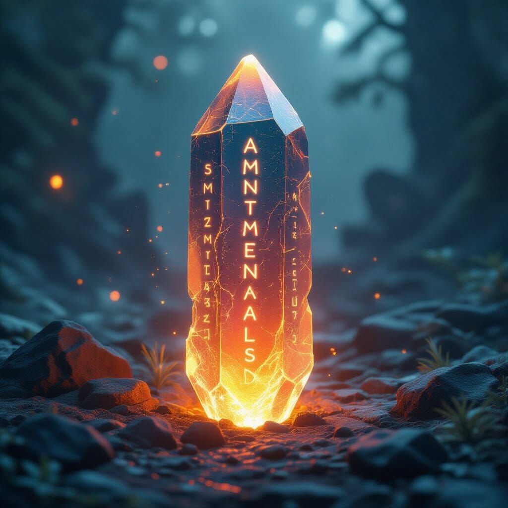 Glowing Crystalline Shard with Ancient Runes in Sci-Fi Style