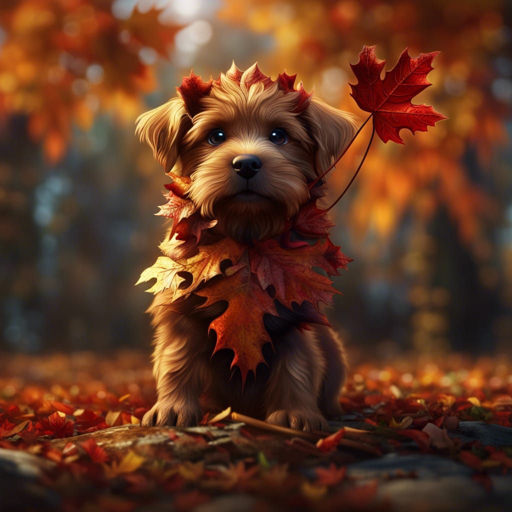 Autumn Puppy with Maple Leaf Ears