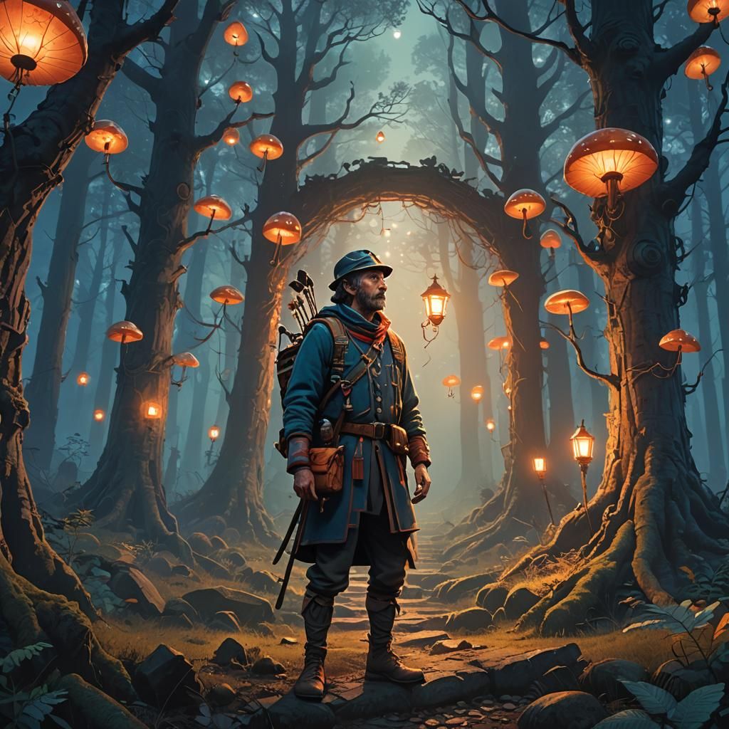 Mystical Piper at Dawn in Fantasy Forest
