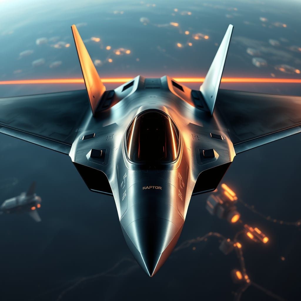F-22 Raptor Fighter Jet in Futuristic Setting
