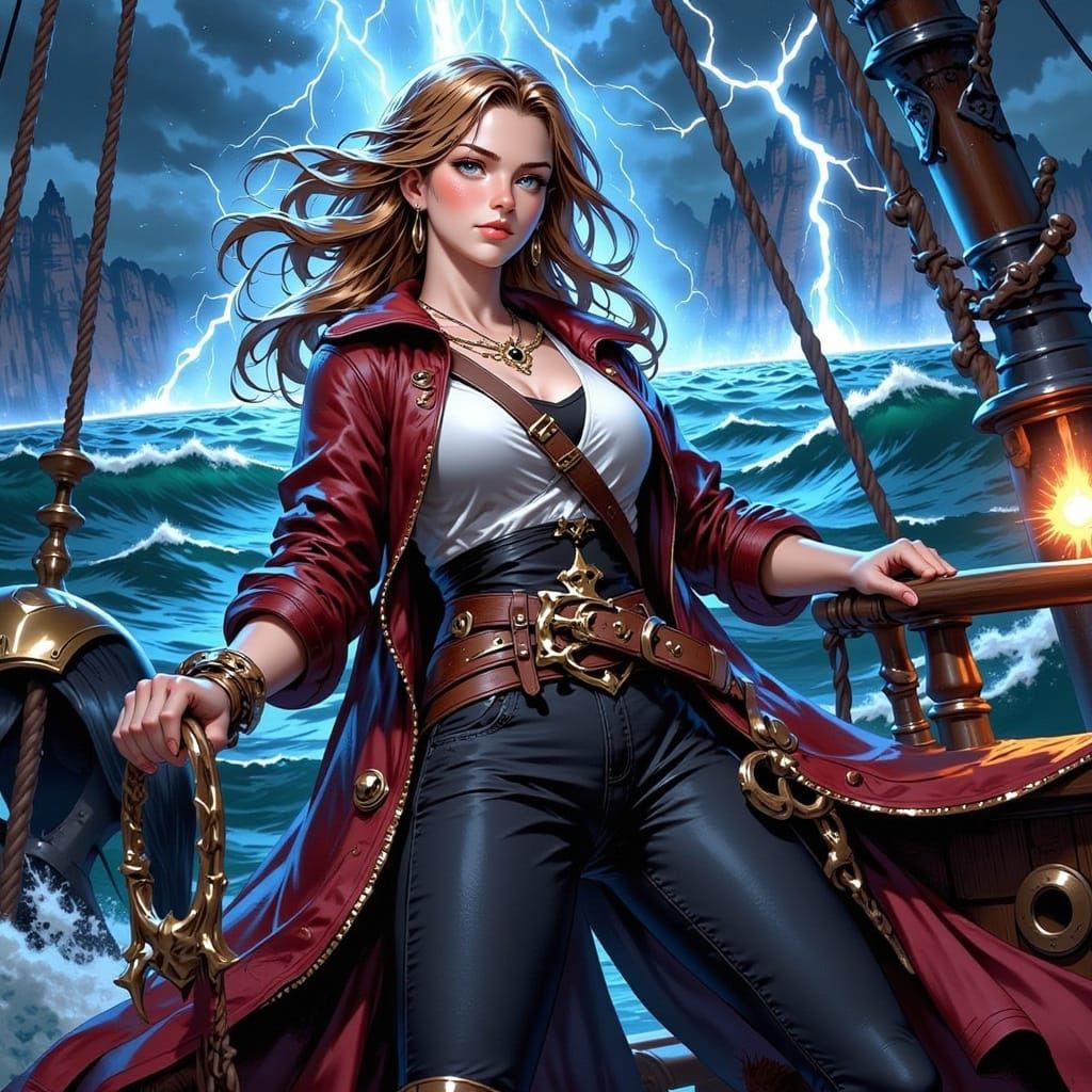 Pirate Woman in Stormy Seas