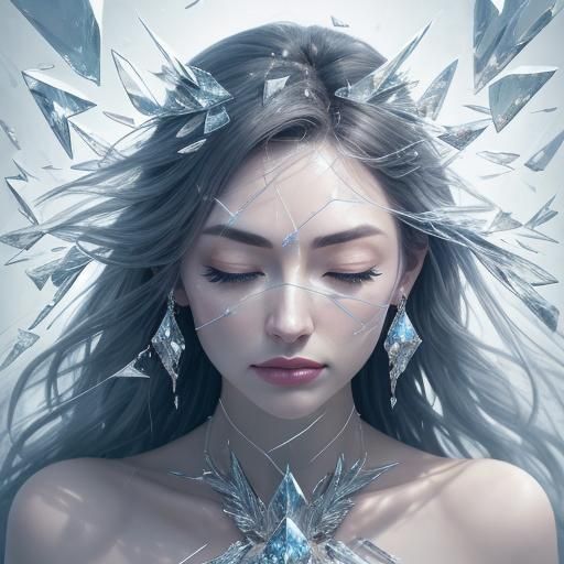 Surreal Woman with Glass Shards, Vivid Digital Art