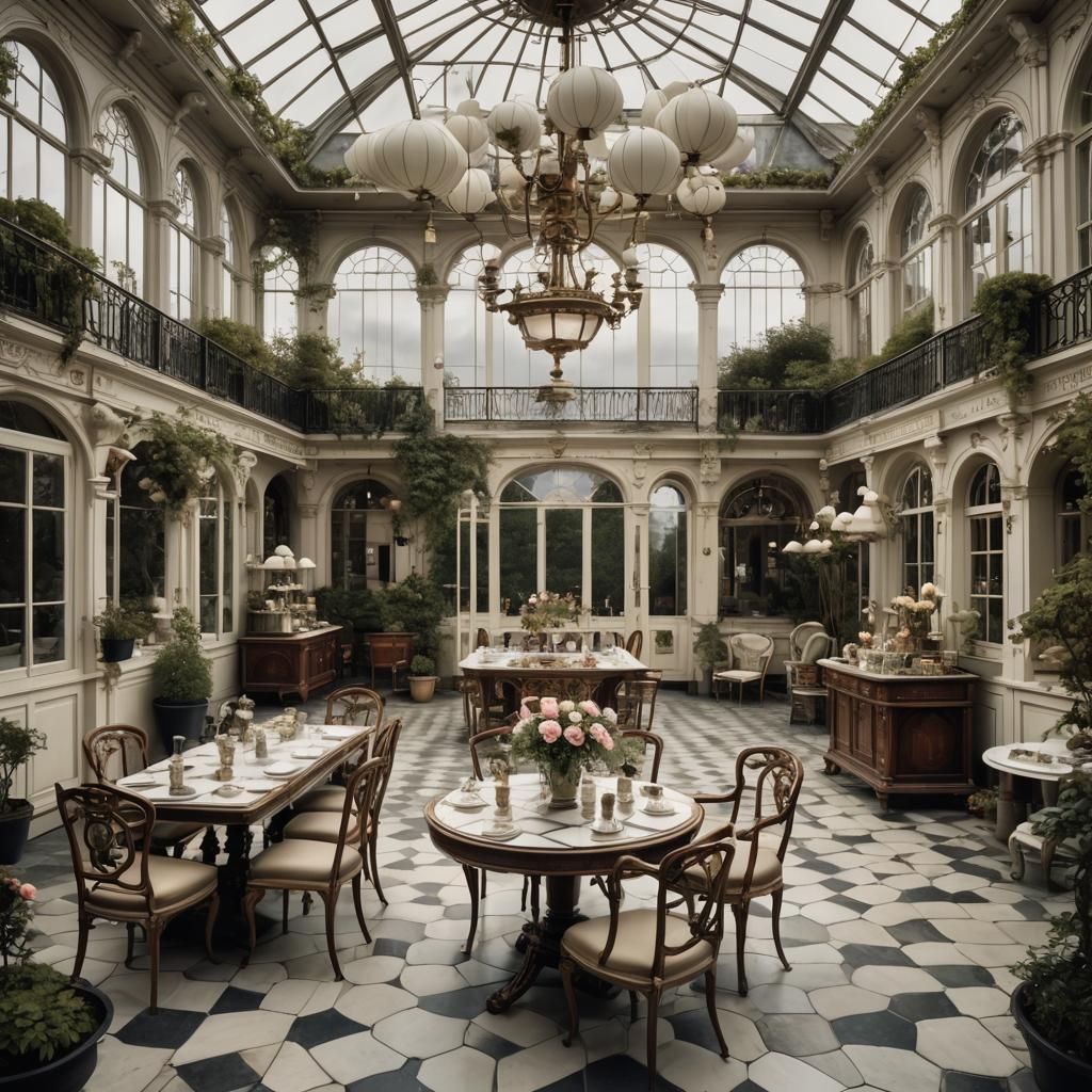 Steampunk Teahouse in Jugendstil Mansion: Dark Fantasy Art
