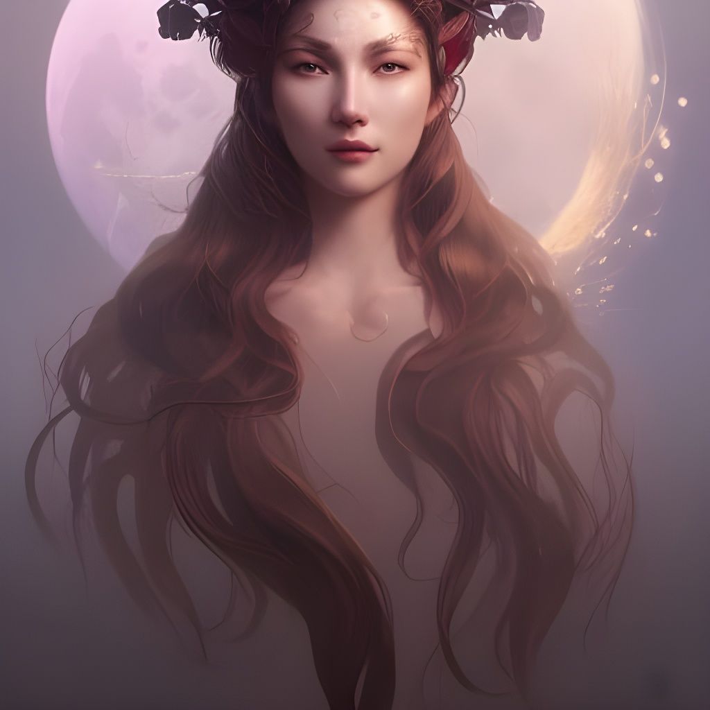 Moon Goddess Portrait in Art Nouveau Style