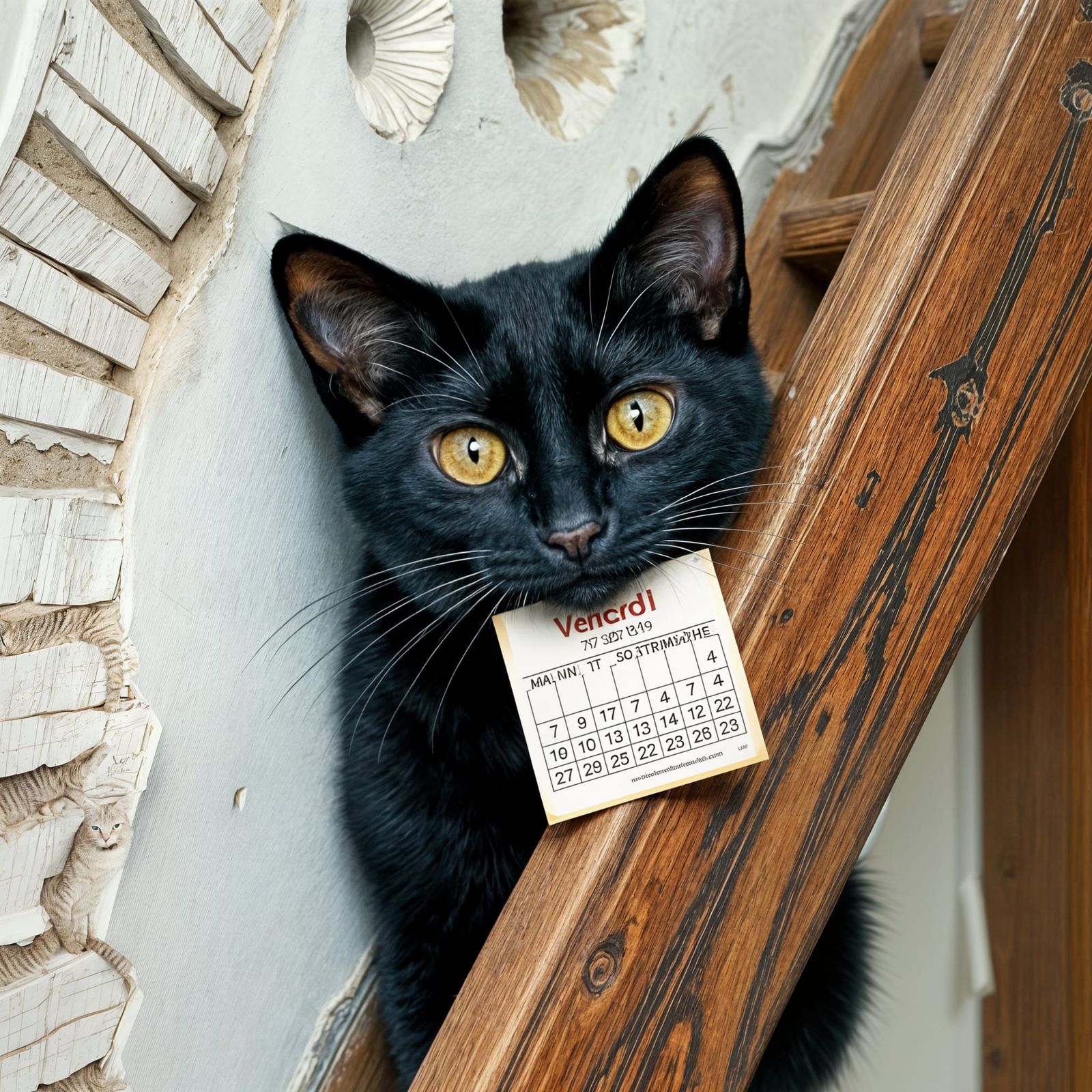 Black Cat Under Ladder on Friday the 17th