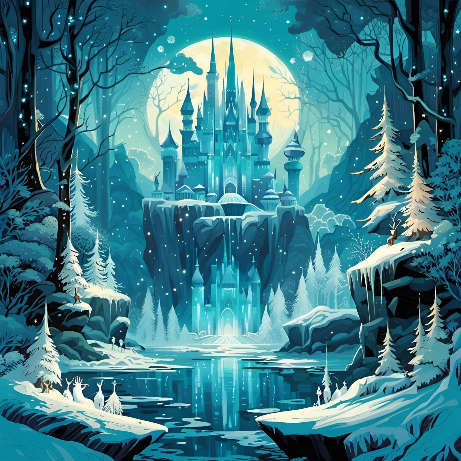 Epic Frozen Ice Castle in Enchanted Forest