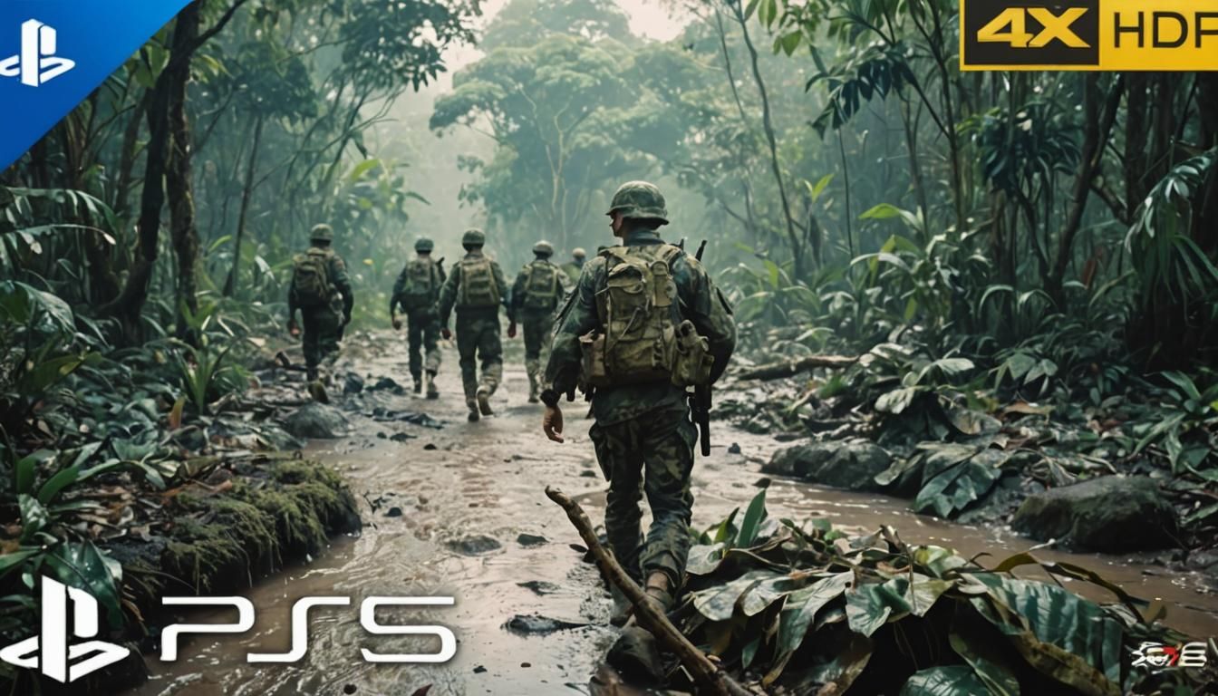 US Soldier in Vietnam Jungle, Cinematic Film Still