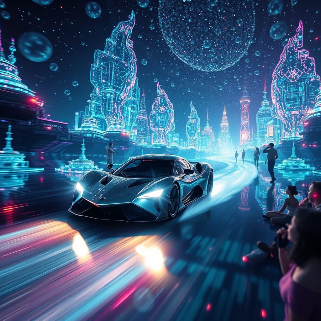Futuristic Car Races Through Bioluminescent Underwater City