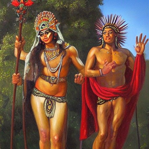 Ancient Mexican Gods in Oil Painting Style