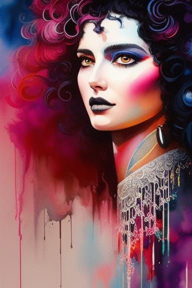 Beautiful Gypsy Girl in Fluid Watercolor