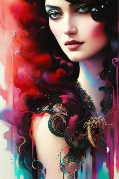 Beautiful Gypsy Girl in Gouache Painting Style