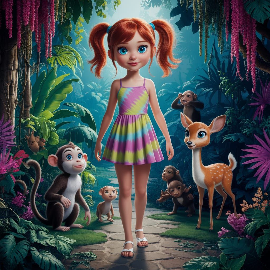 Girl Embodies Jungle Spirit in Vibrant Fantasy Scene