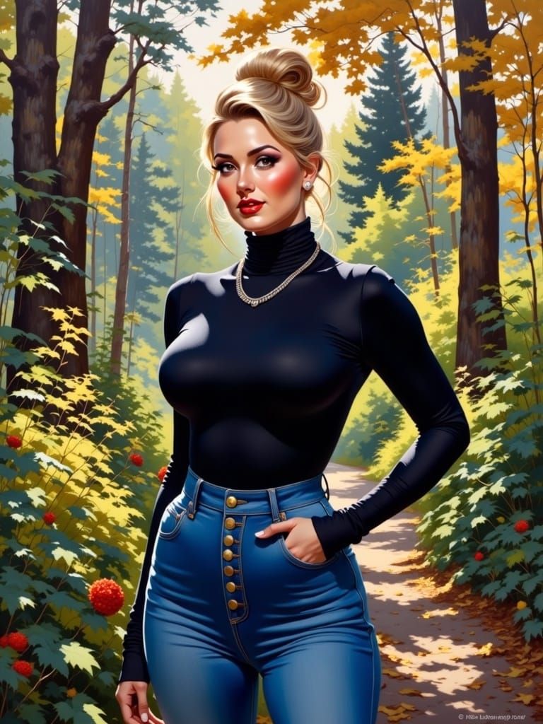 Surreal Art Portrait of Curvy Woman Exploring Botanic Garden