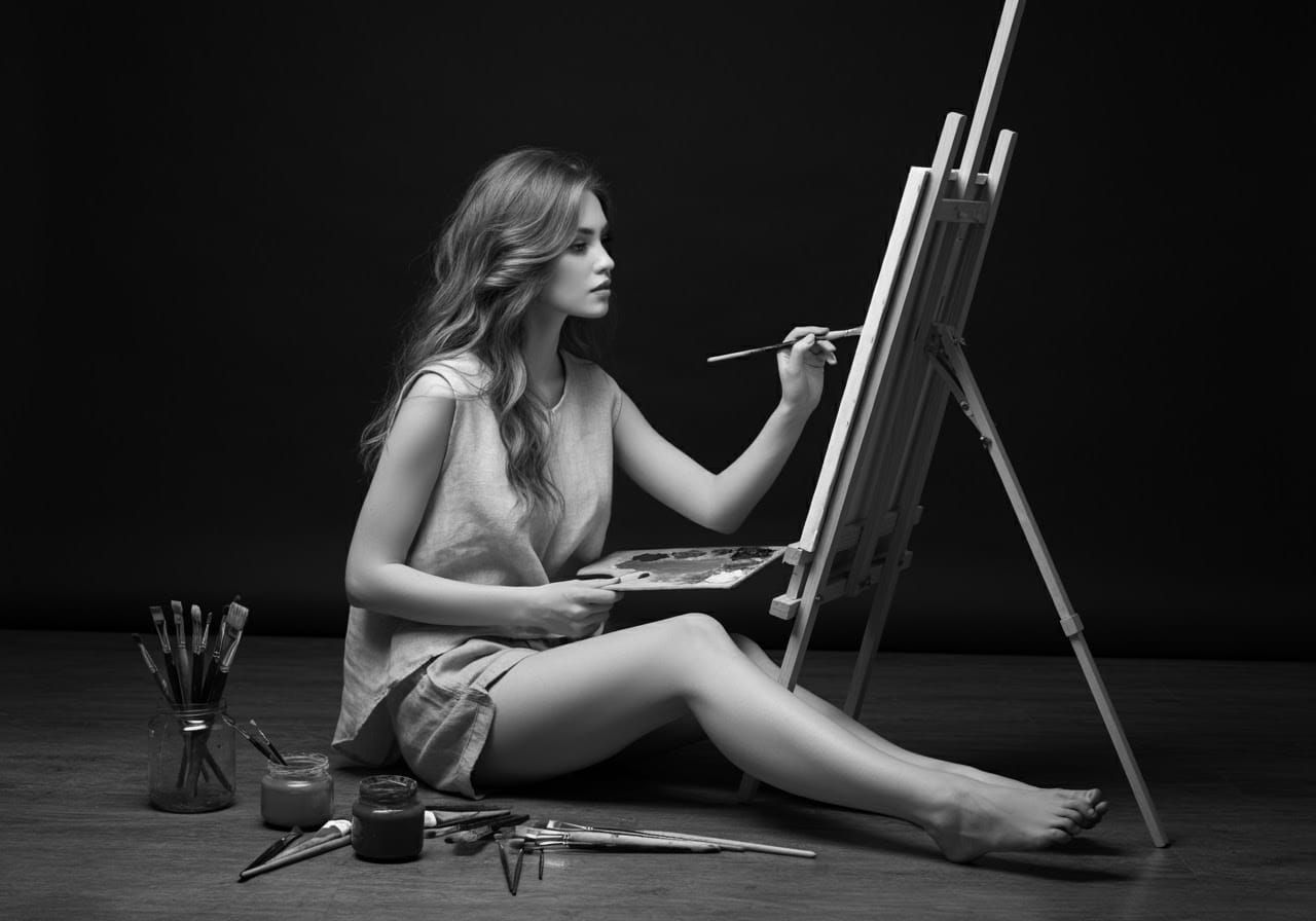 Serene Artist in Charcoal