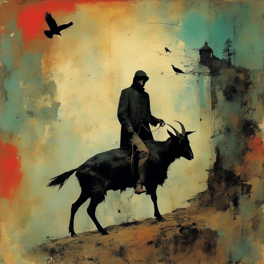 Surreal Crow Rides Goat in Avant-Garde Album Art