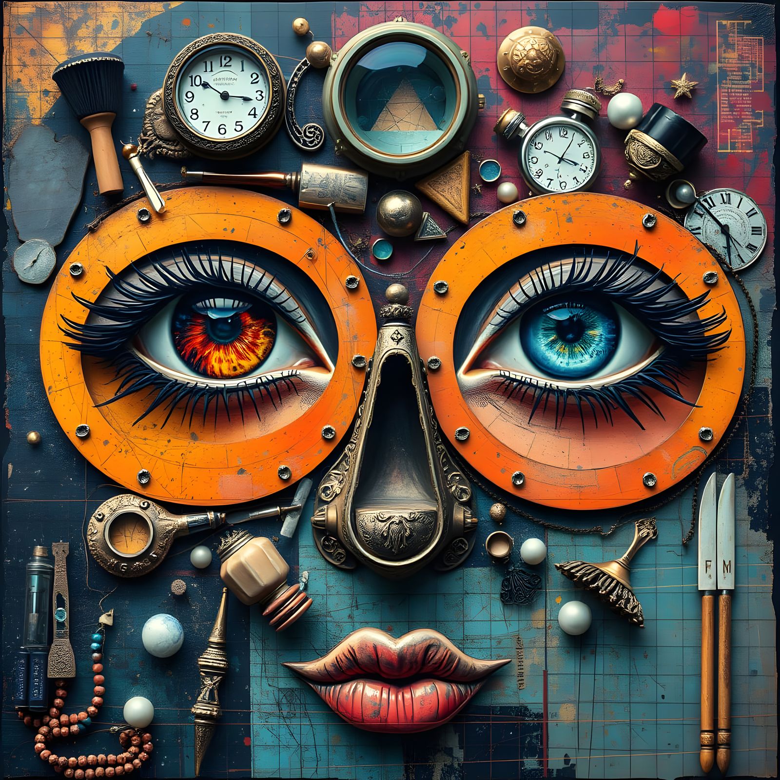 Grunge Glitchcore Face in Mixed Media