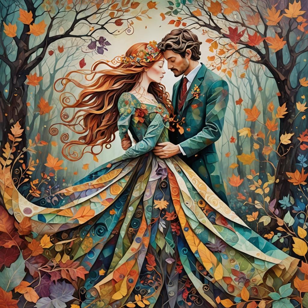 Ethereal Autumnal Dreamscape in Paper Collage Style