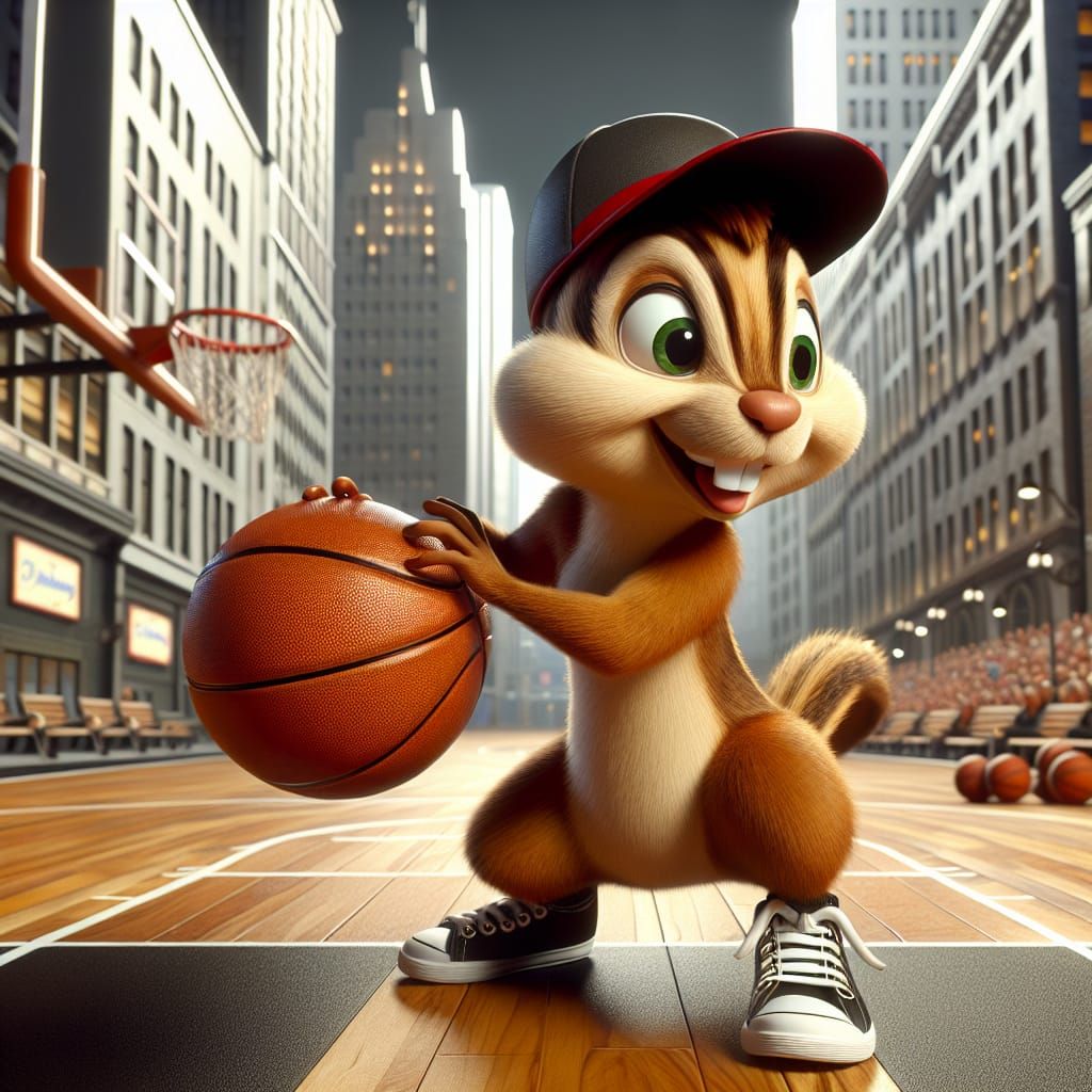 Disney Pixar style 3D adorable chipmunk wearing a cap and sn...