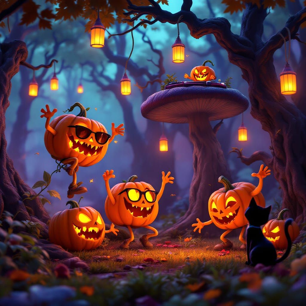 Animated Pumpkins Dance at Spooky Forest Halloween Party