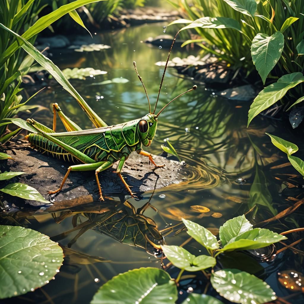 Grasshopper's Leap: Vibrant Digital Art at Brook Shore