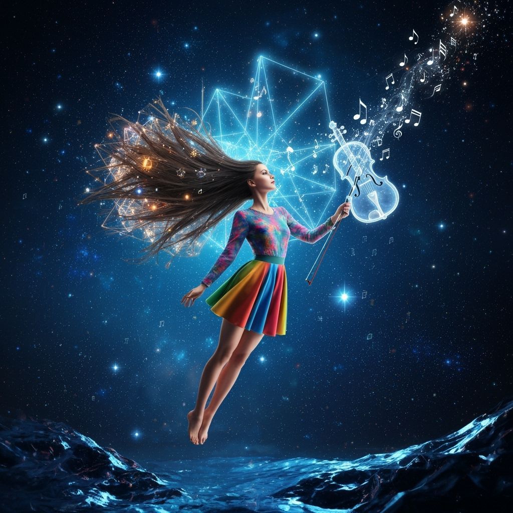 Surreal Woman Floats in Neon Galaxy