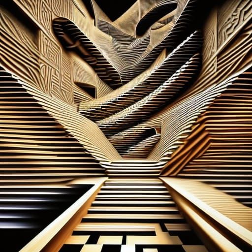 Surreal Stairway to Nowhere in M.C. Escher Style