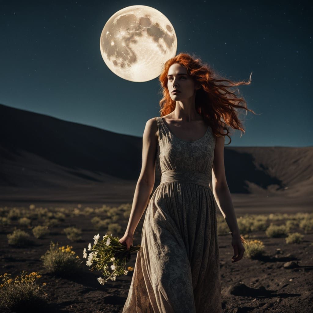 Stunning Cinematic Scene of Girl on the Moon's Surface