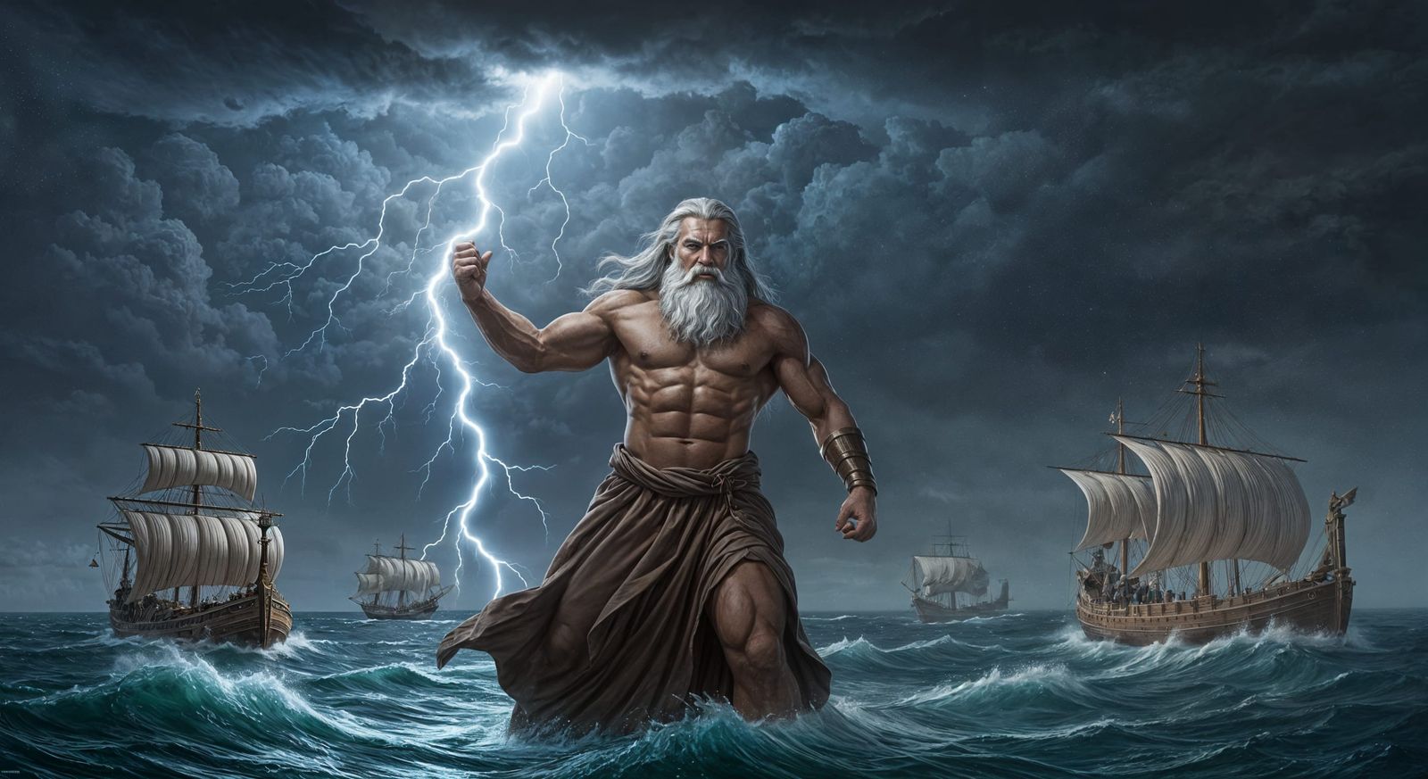 Zeus Attacks Greek Ships with Lightning, Acrylic Art