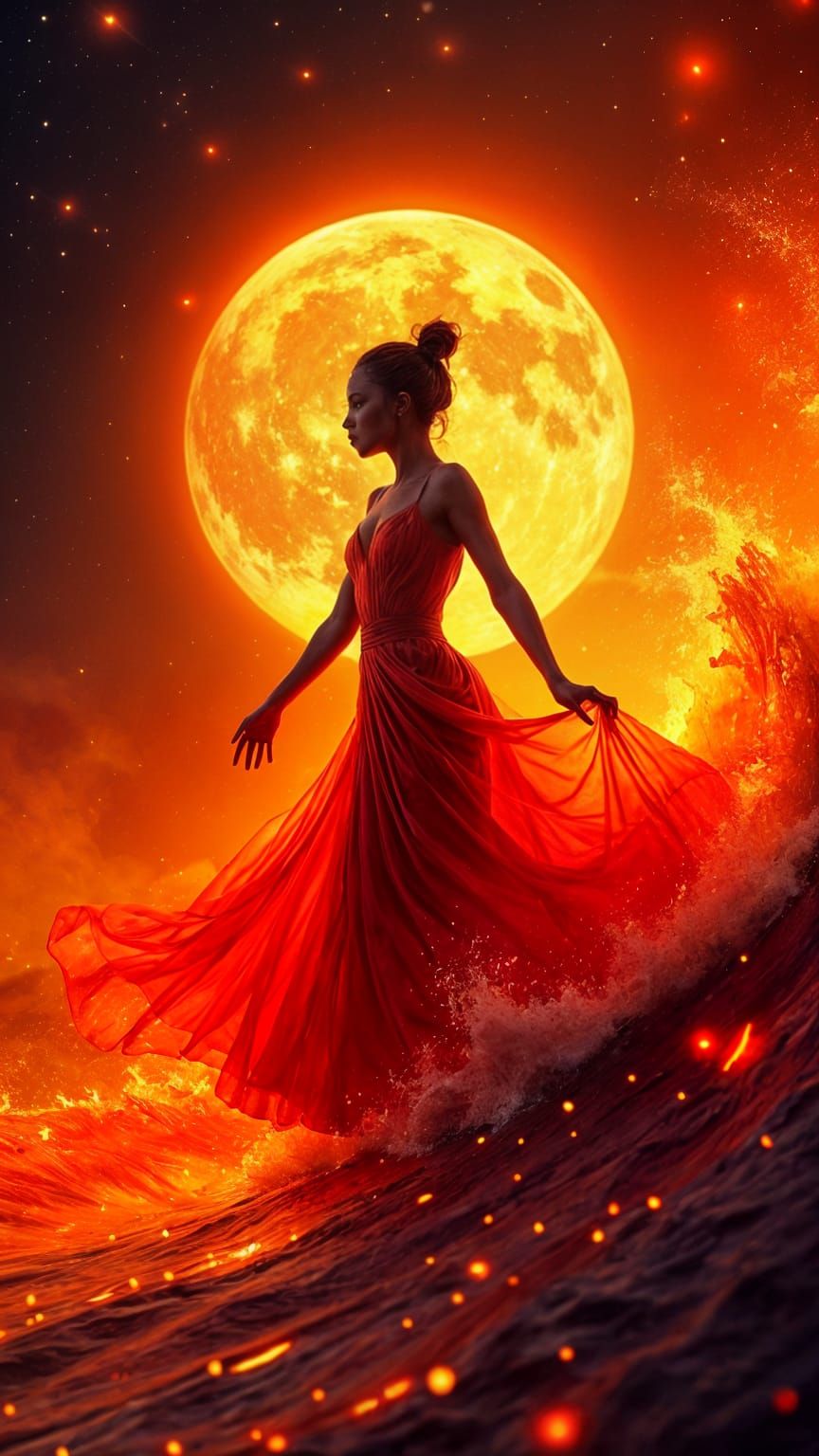Shadow Dancer Rides Fiery Paint Wave Under Starlit Sky