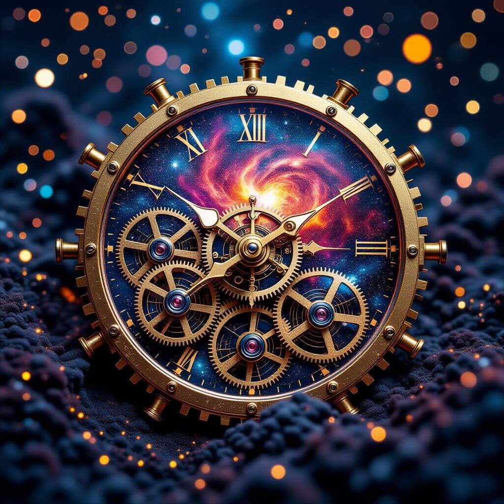 Clockwork Heart Gears Intertwined with Galaxies in Macro